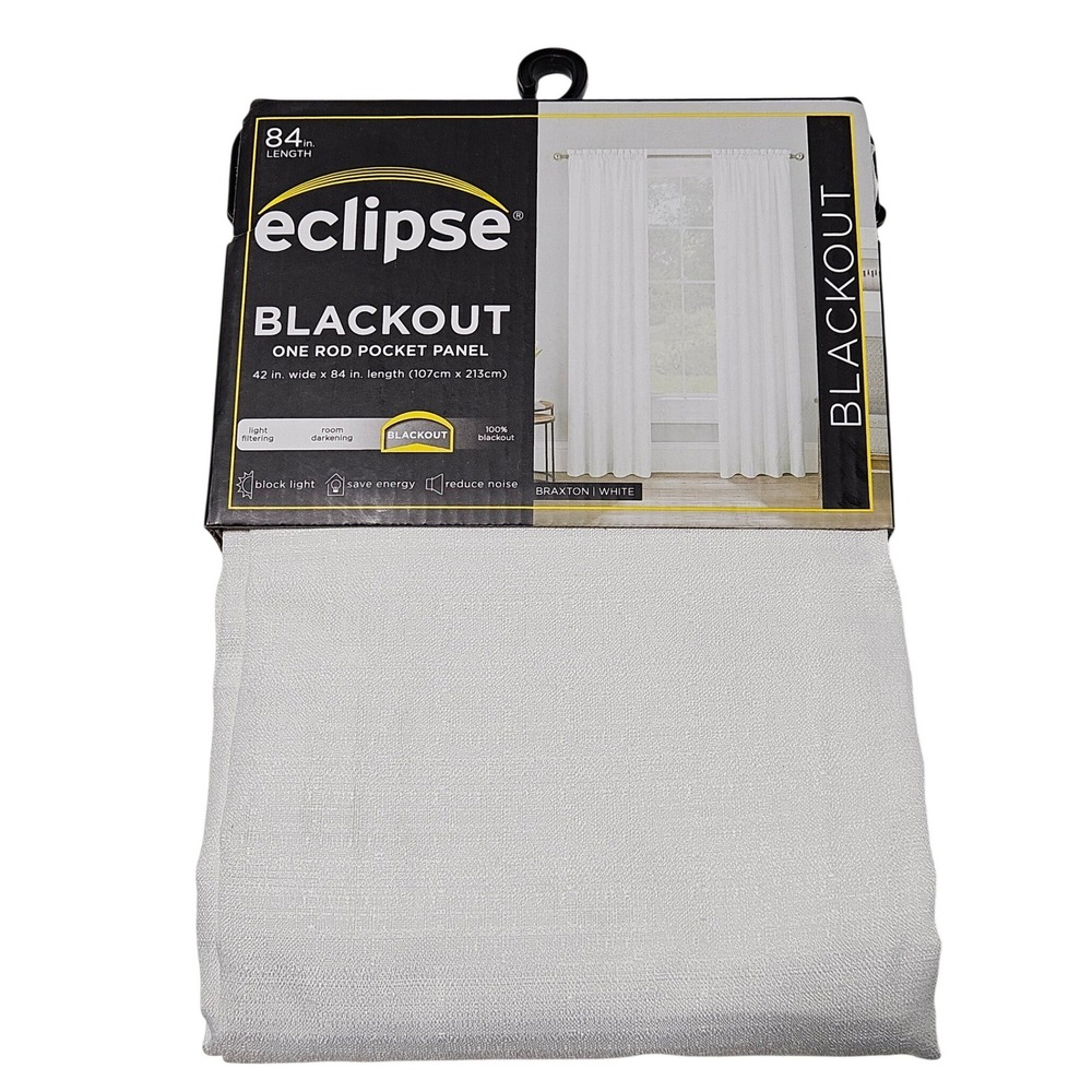 Eclipse Braxton White 1 Blackout Rod Pocket Curtain Panel Eclipse White 42x84